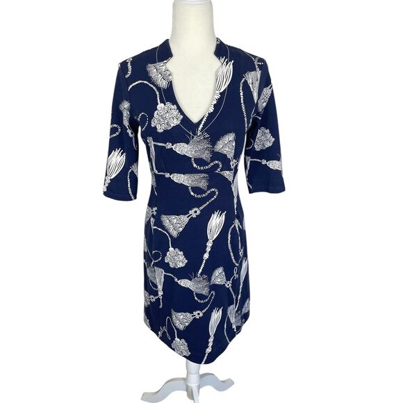 Lilly Pulitzer Joanie Sheath Dress Navy Blue Size Small Nautical Tassels Rope - Picture 1 of 16